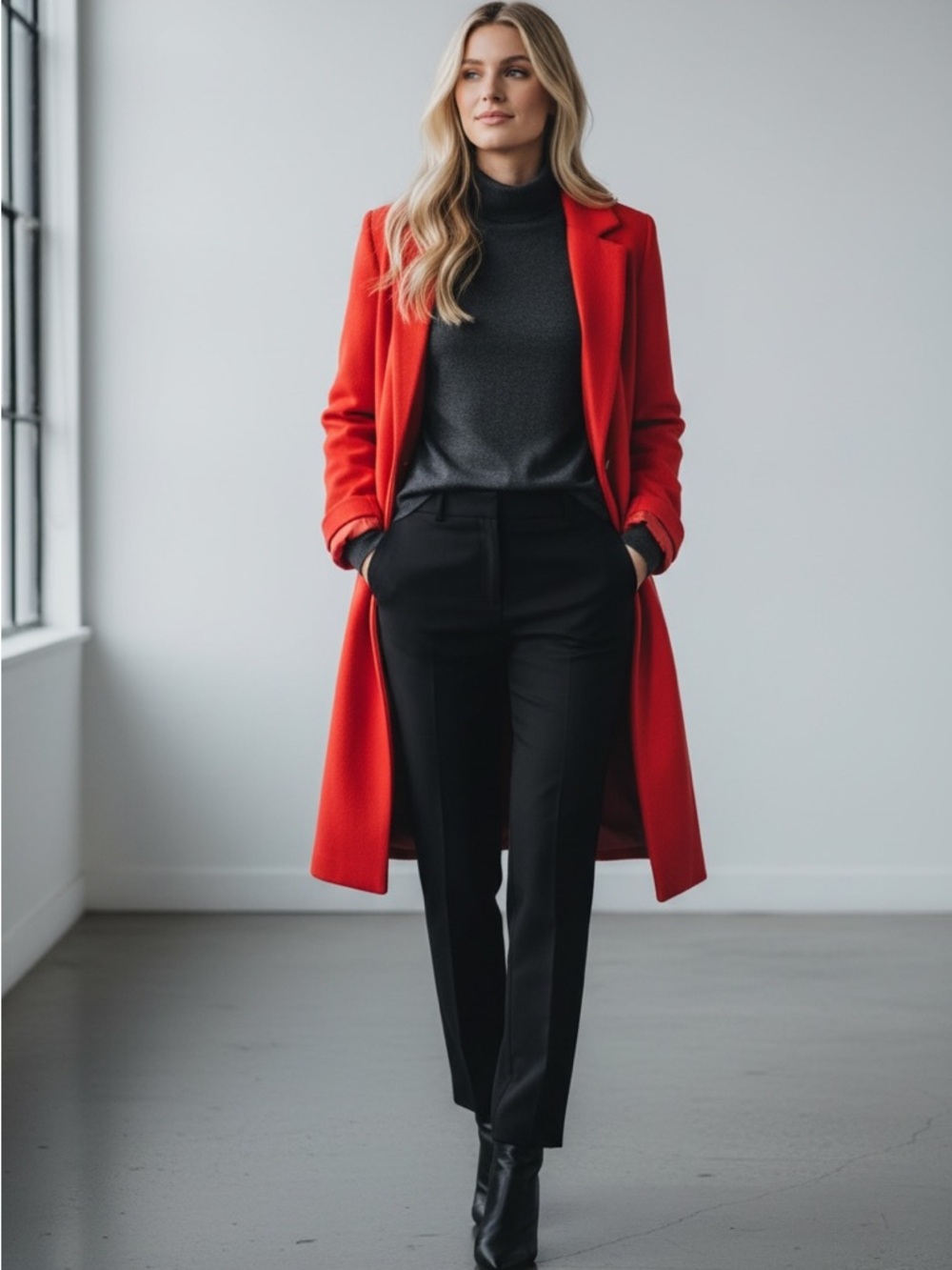 Carolina Belle | Red Longline Coat XL Snap Front Lightweight Statement Jacket